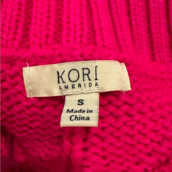 Kori America hot Pink Cable Knit Sweater balloon sleeves crew neck - Picture 6 of 9